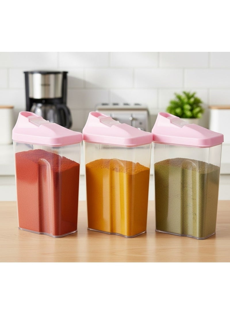 favilla 3-piece plastic spice container set with airtight lids – 250ml capacity – 8 x 5.5 x 12.5cm - Image 1